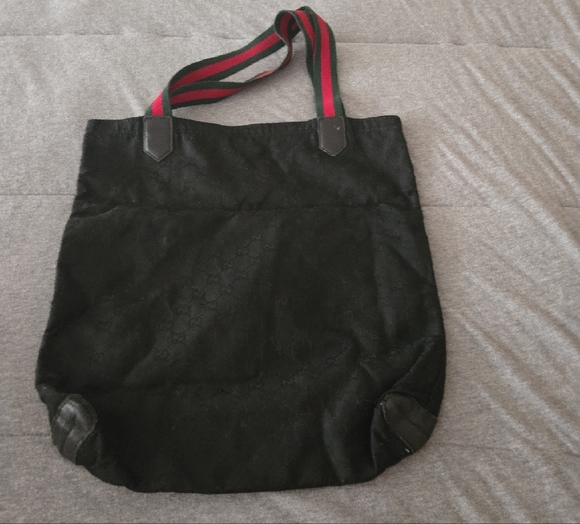 Black Tote Bag with Red and Green Straps - Picture 3 of 4